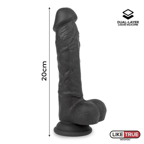 LIKETRUE Realistic Dildo Liquid Silicone Dual Layer 8 Black – хиперреалистичен дилдо с двойна силиконова структура