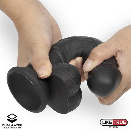 LIKETRUE Realistic Dildo Liquid Silicone Dual Layer 8 Black – хиперреалистичен дилдо с двойна силиконова структура