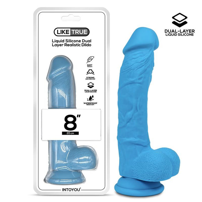 LIKETRUE Realistic Dildo Dual Layer 20 см – хиперреалистичен с вакуумна основа