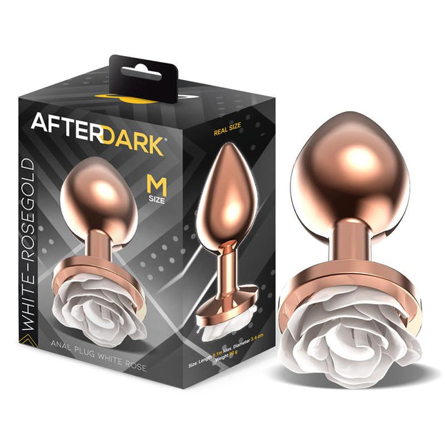 Rosegold Metal Anal Plug with White Rose Base - Size M