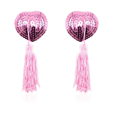 Self-Adhesive Heart Sequin Nipple Cover with Tassel Pink