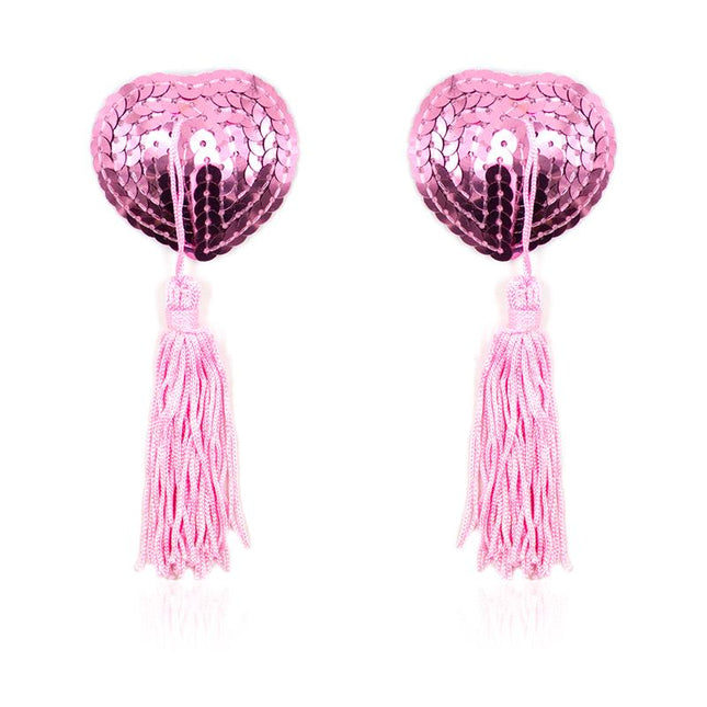 Self-Adhesive Heart Sequin Nipple Cover with Tassel Pink