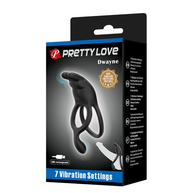 PRETTYLOVE Seth – вибриращ двоен пенис пръстен с 7 режима