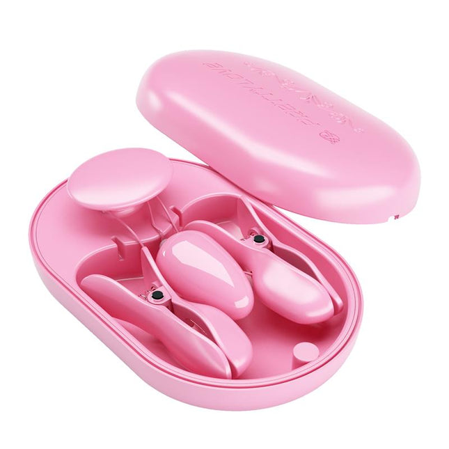 PRETTYLOVE Surprise Box – вибриращо яйце и електрошок щипки за зърна, розово