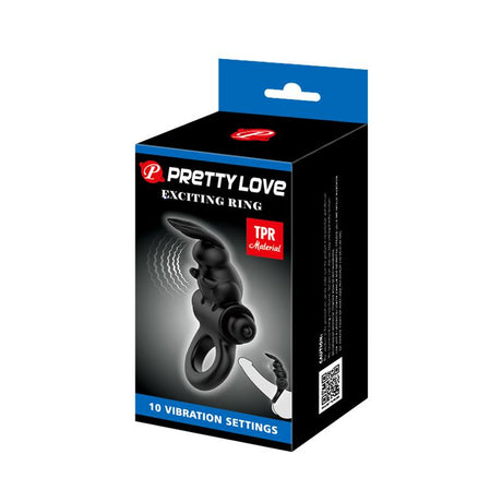 PRETTYLOVE Exciting Ring – вибриращ пенис пръстен с клиторен стимулатор