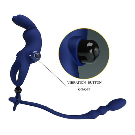 PRETTYLOVE Vibrating Penis Ring with Anal Chain – тройна стимулация и комфорт