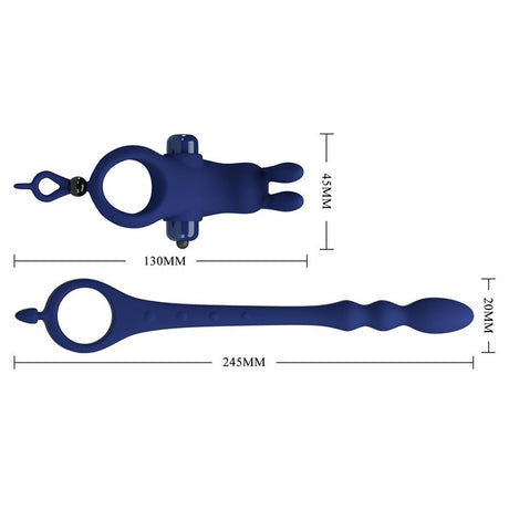 PRETTYLOVE Vibrating Penis Ring with Anal Chain – тройна стимулация и комфорт