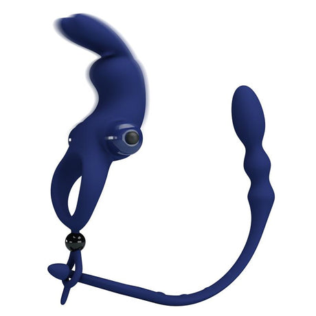 PRETTYLOVE Vibrating Penis Ring with Anal Chain – тройна стимулация и комфорт