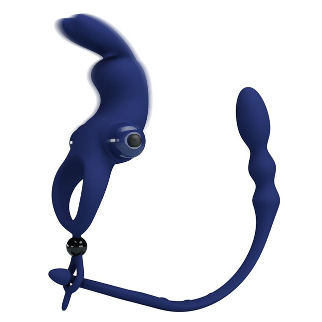 PRETTYLOVE Vibrating Penis Ring with Anal Chain – тройна стимулация и комфорт