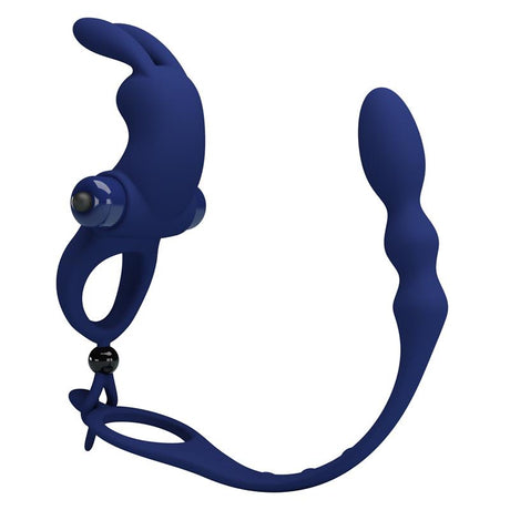 PRETTYLOVE Vibrating Penis Ring with Anal Chain – тройна стимулация и комфорт
