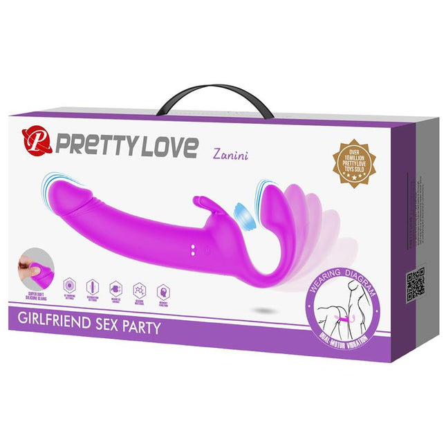 PRETTYLOVE Zanini – вибриращ безремъчен страпон от силикон